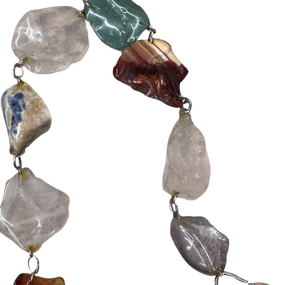 Vintage Large Nugget Multi gemstone Necklace Wire Wrapped Natural Mineral 31" - Picture 9 of 10